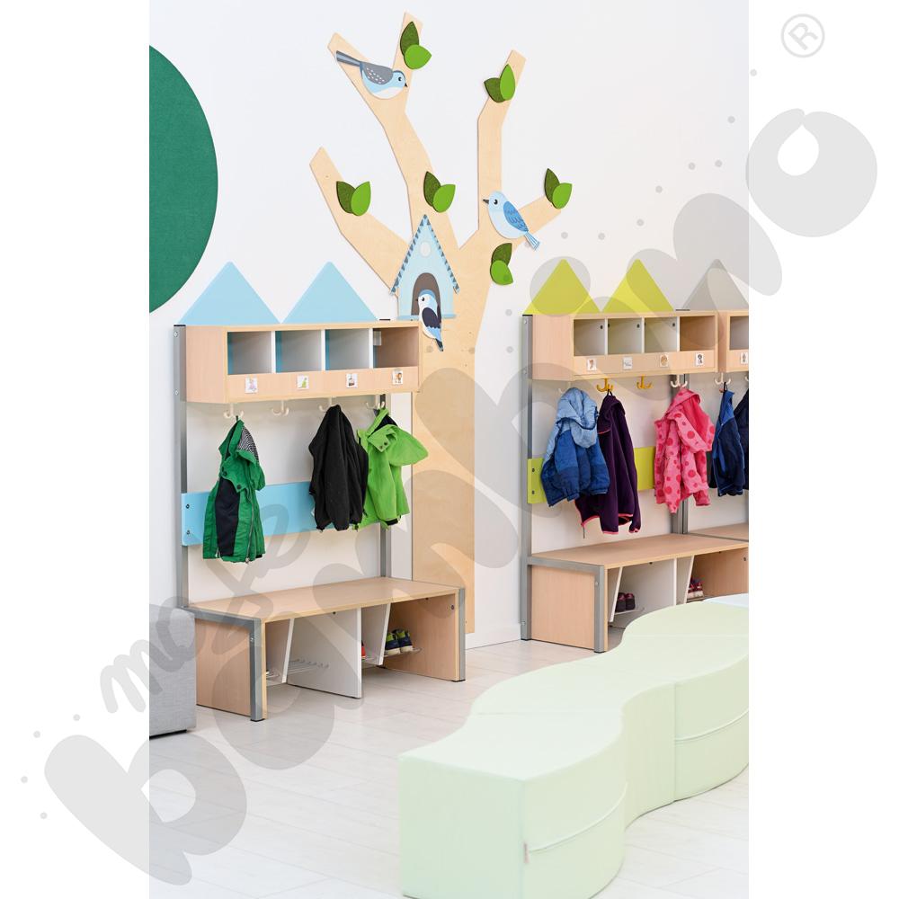 Szatnia Domek na stelażu 4 os., szer. 99 cm, błękitna, skrzynia klon 