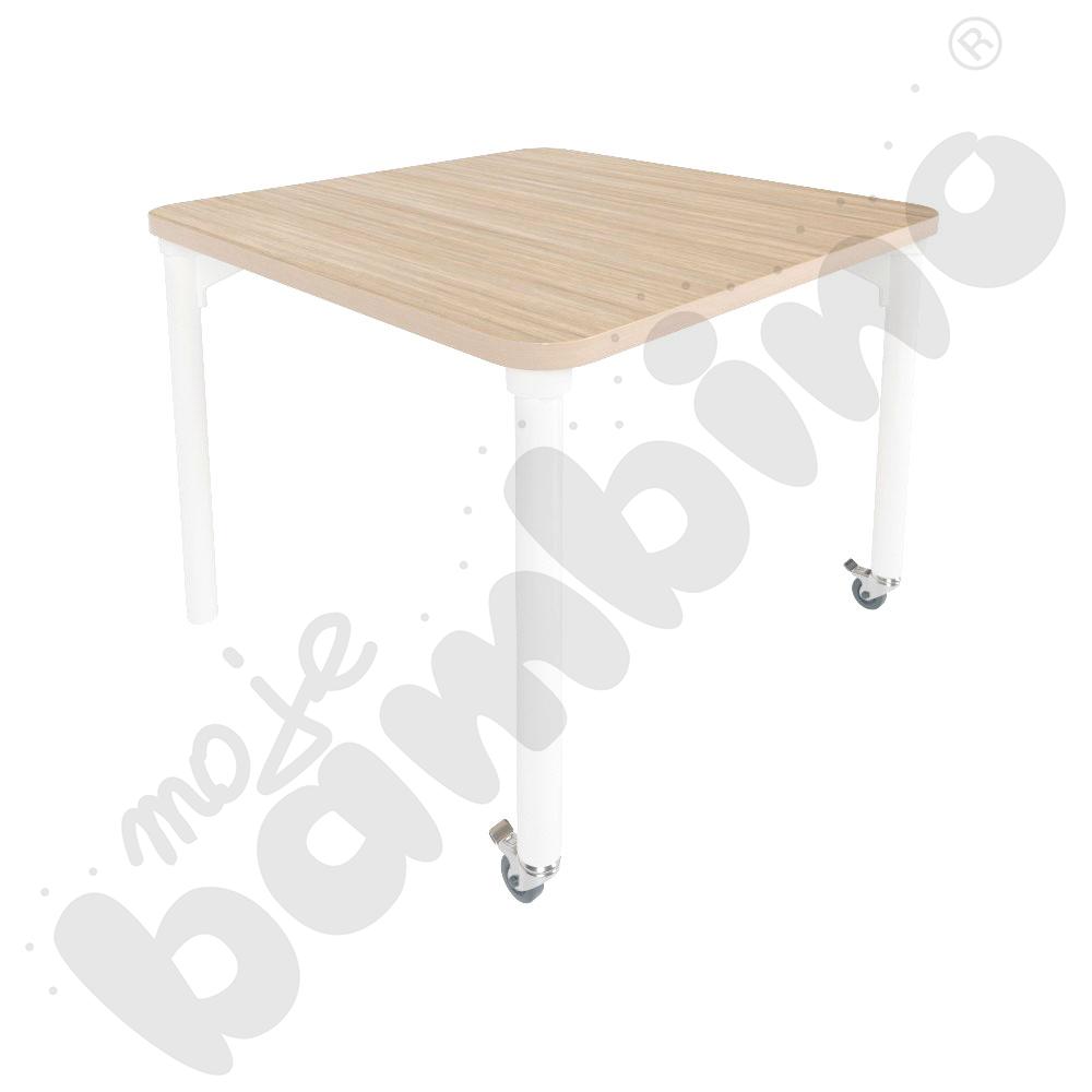 Stół Marcus 120 x 80 cm, rozm. 4, nogi drewniane białe z 2 kółkami, blat HPL klon, obrzeże ABS