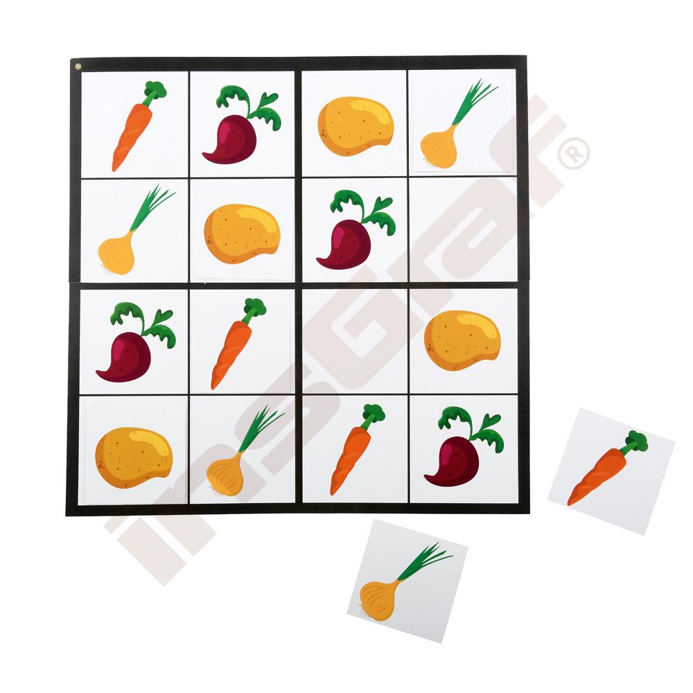 Obojstranné sudoku 4 x 4 – oblečenie a zelenina