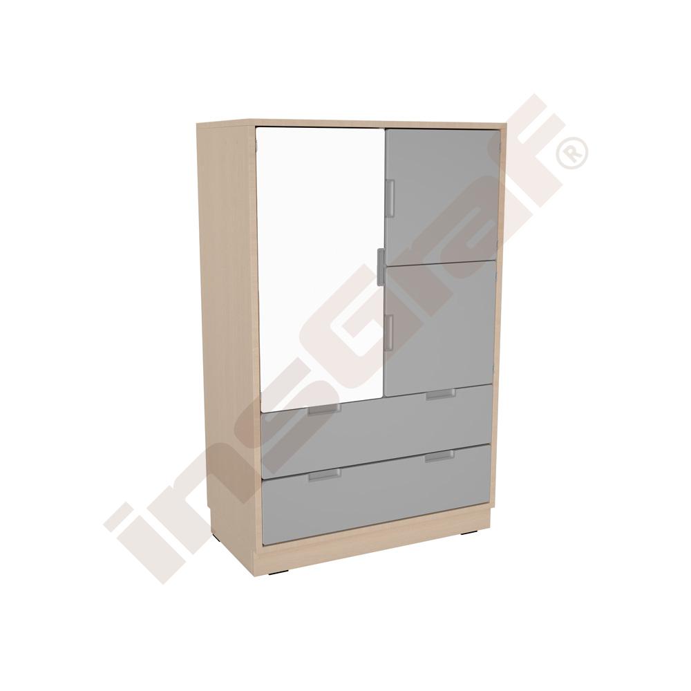 
Kombischrank L mit 2 breiten Schubladen und Türen, B 79, Ahorn Jylland - weiß/grau (Quadro 236-180°)
