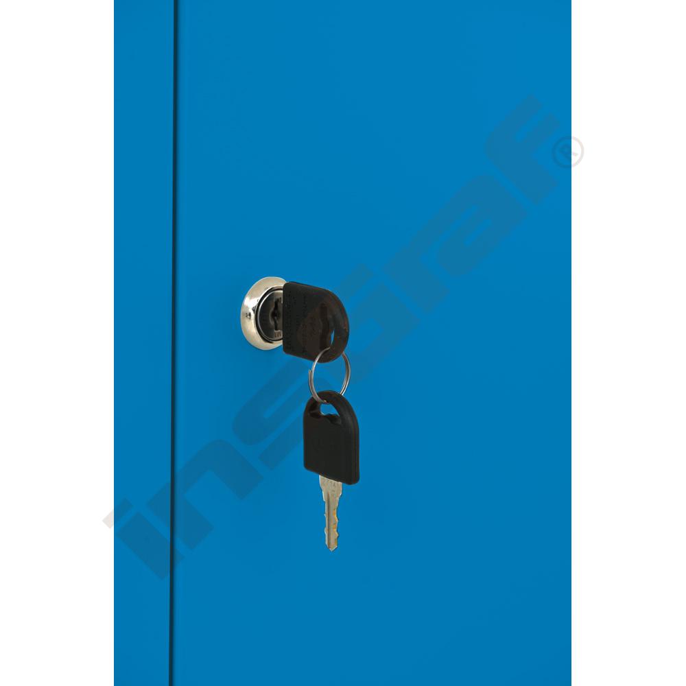 Šatní skříňka se 6 přihrádkami, 150 cm – dveře modré