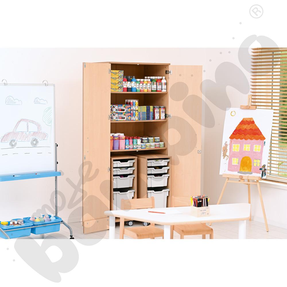 Szafa wysoka Flexi z mobilnymi organizerami i pojemnikami - jasnoszarymi