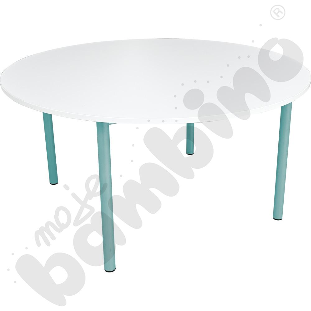 Stół Mila okrągły 120 cm, rozm. 4, blat biały, stelaż turkusowy