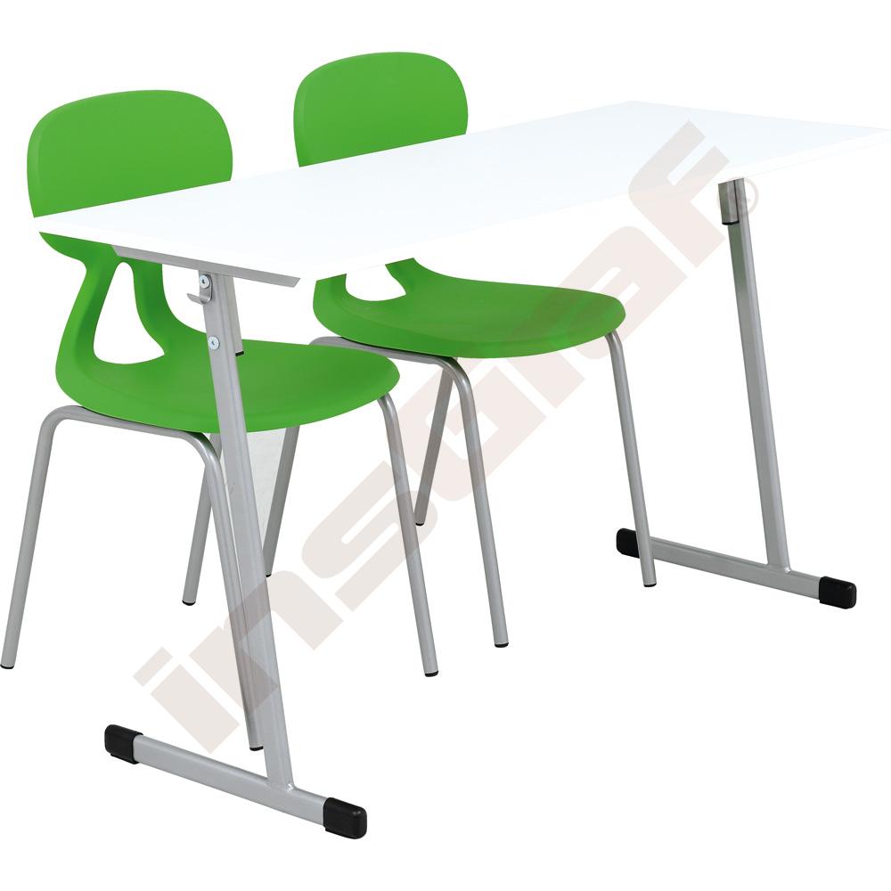 Školní dvojlavice 2 s bílou deskou a zelenými židlemi Colores, velikost 6 
