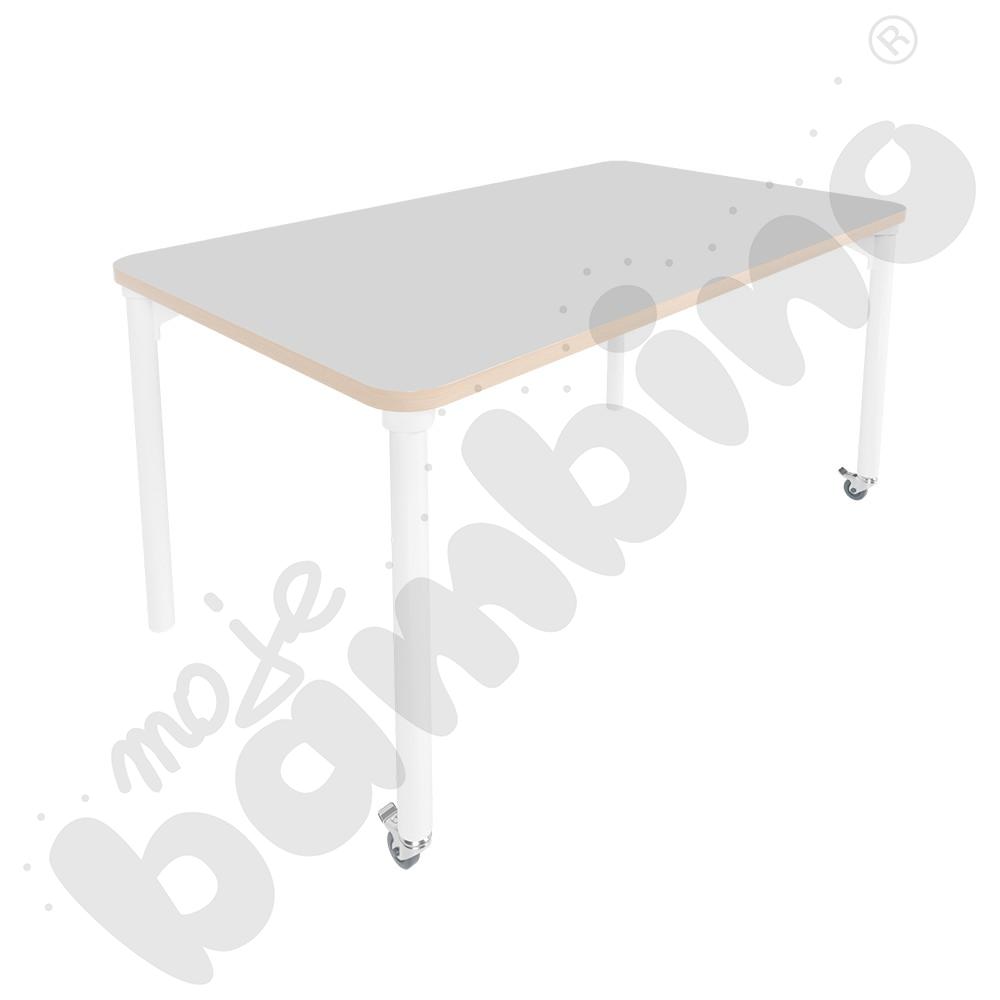 Stół Marcus 140 x 80 cm, rozm. 5, nogi drewniane białe z 2 kółkami, blat jasnoszary, obrzeże ABS