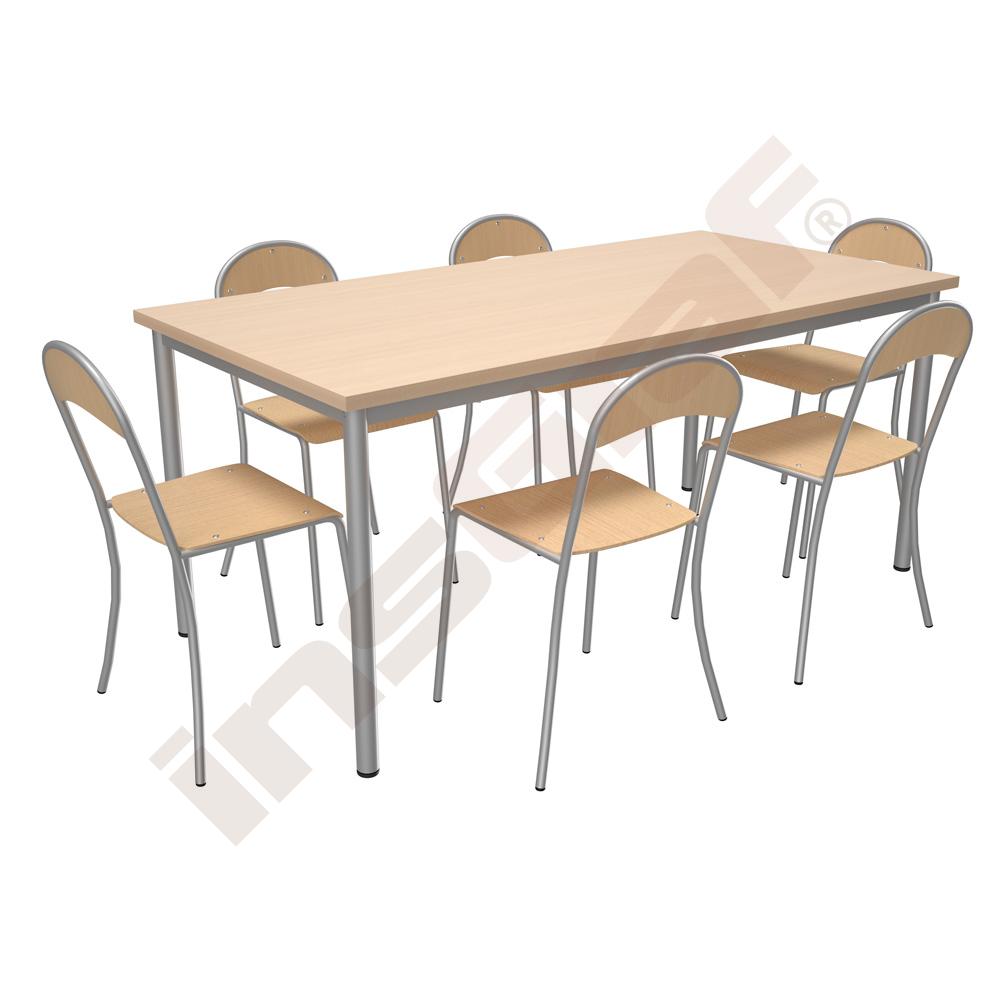 Stôl Mila 160 x 80 javor so 6 striebornými stoličkami P, veľ. 5
