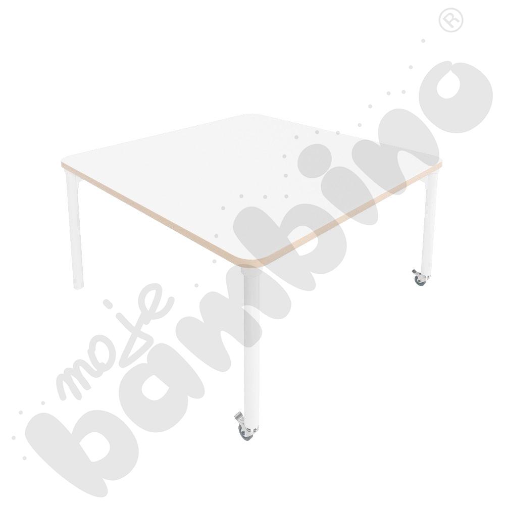 Stół Marcus 120 x 120 cm, rozm. 4, nogi drewniane białe z 2 kółkami, blat biały, obrzeże ABS