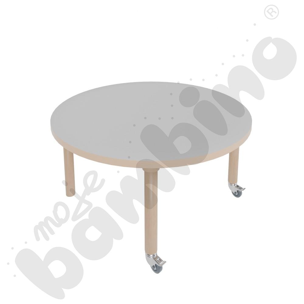 Stół Marcus śr. 90 cm, rozm. 1, nogi drewniane brzozowe z 2 kółkami, blat jasnoszary, obrzeże ABS