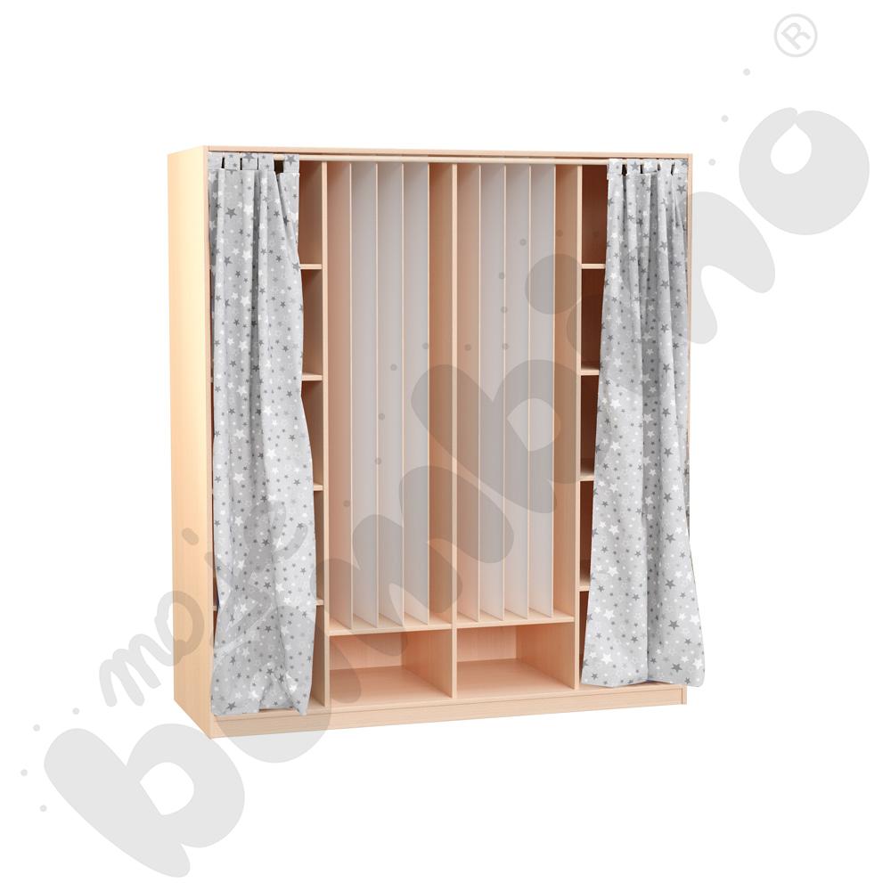 Szafa Flexi na 10 materacy i pościel, z zasłonką w gwiazdki (pełne przegrody)