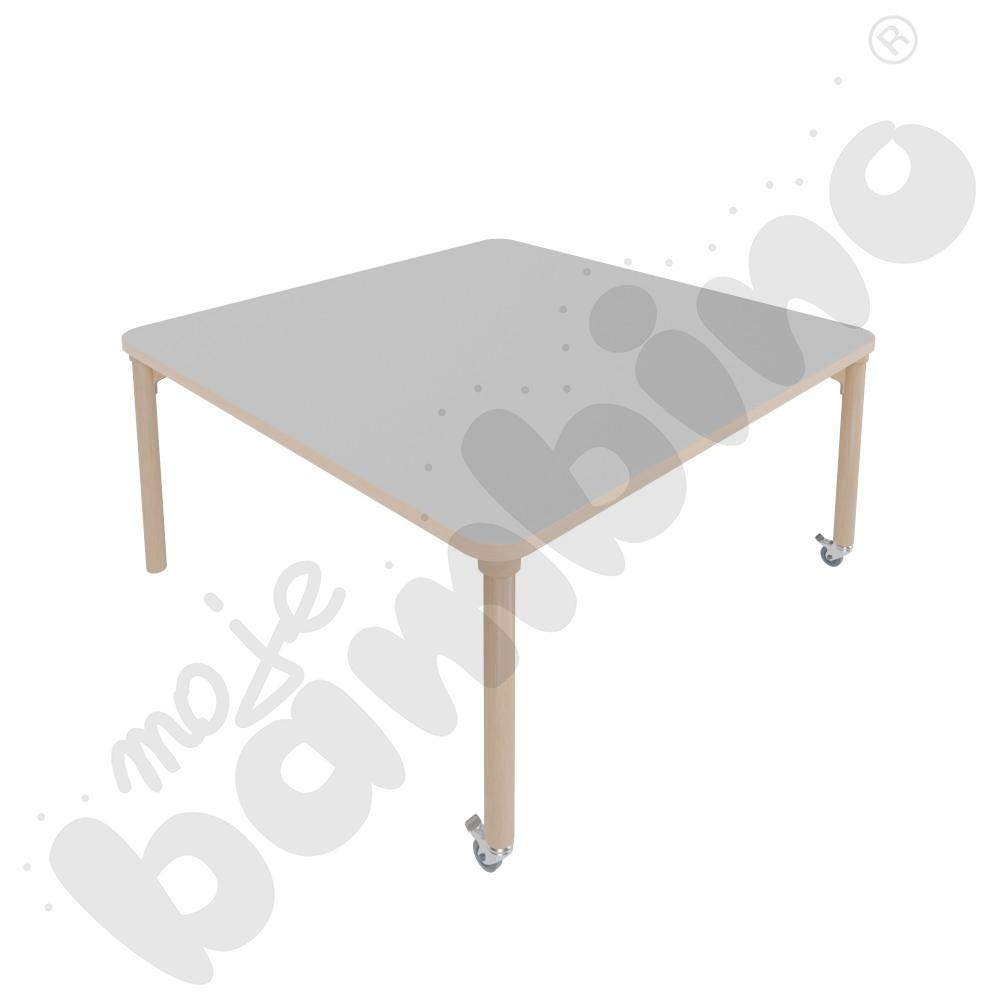 Stół Marcus 120 x 120 cm, rozm. 3, nogi drewniane brzozowe z 2 kółkami, blat jasnoszary, obrzeże ABS