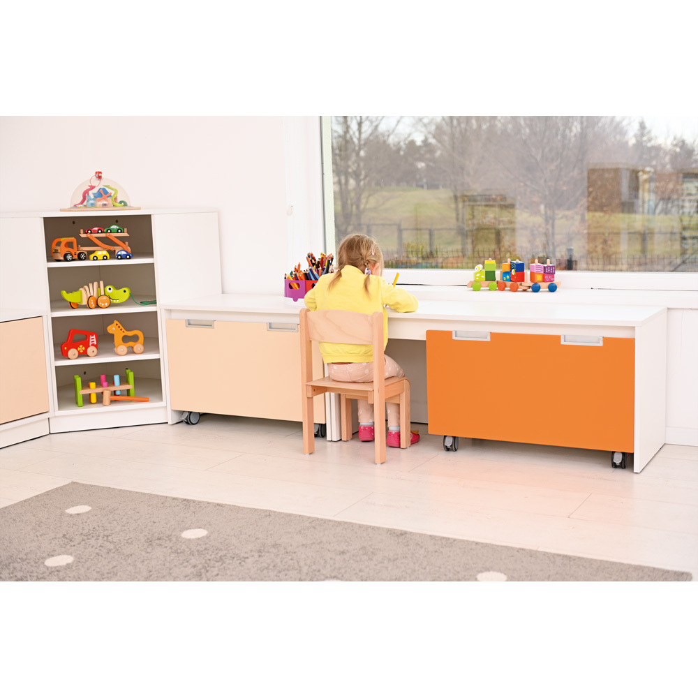 Quadro - lavička nad 3 malé úložné boxy, biela
