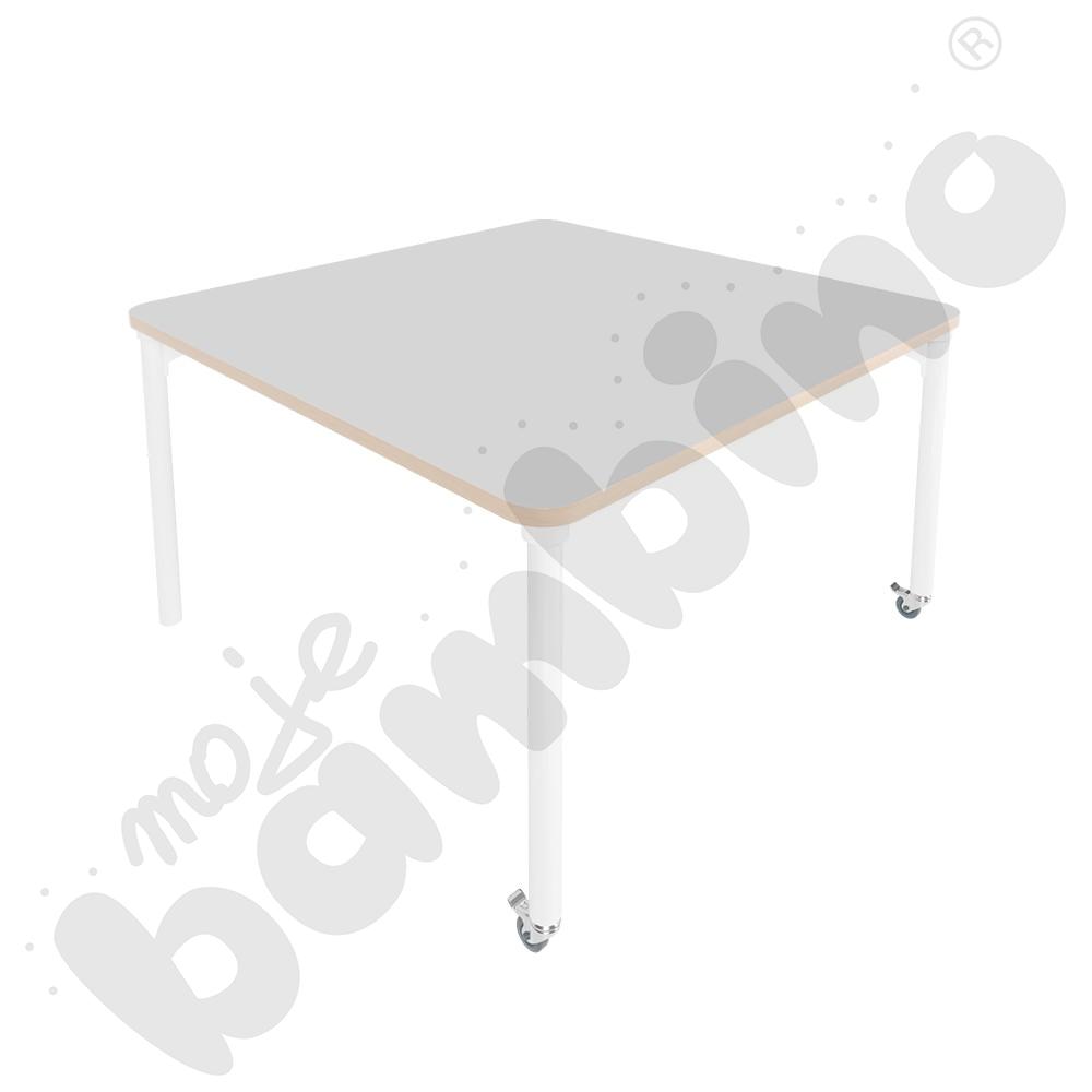Stół Marcus 120 x 120 cm, rozm. 5, nogi drewniane białe z 2 kółkami, blat jasnoszary, obrzeże ABS