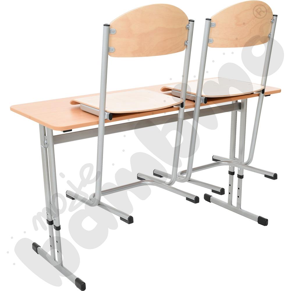 Stół IN-R 130x50 rozm. 3-7, 2-os., stelaż aluminium, blat buk, obrzeże PU, narożniki zaokrąglone