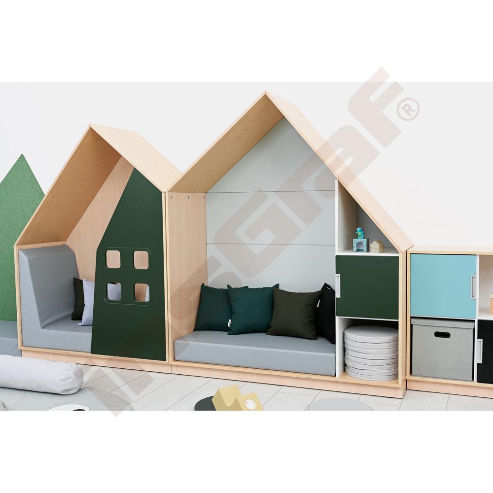 Quadro - skříňka-domeček - tmavě zelená, korpus světlý javor