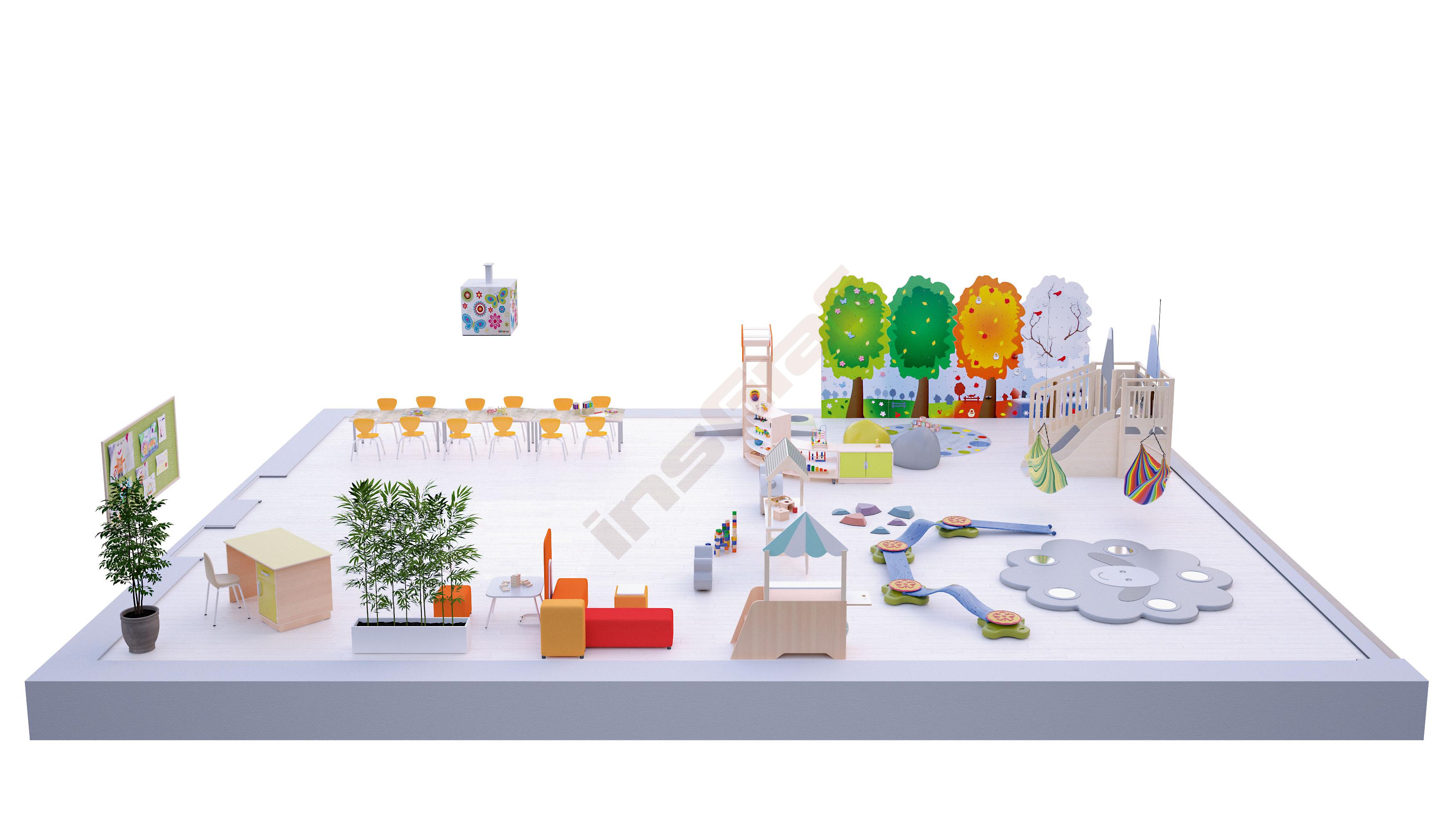 Kindergarten-Gruppenraum Quadro mit Spielburg Alpenblick