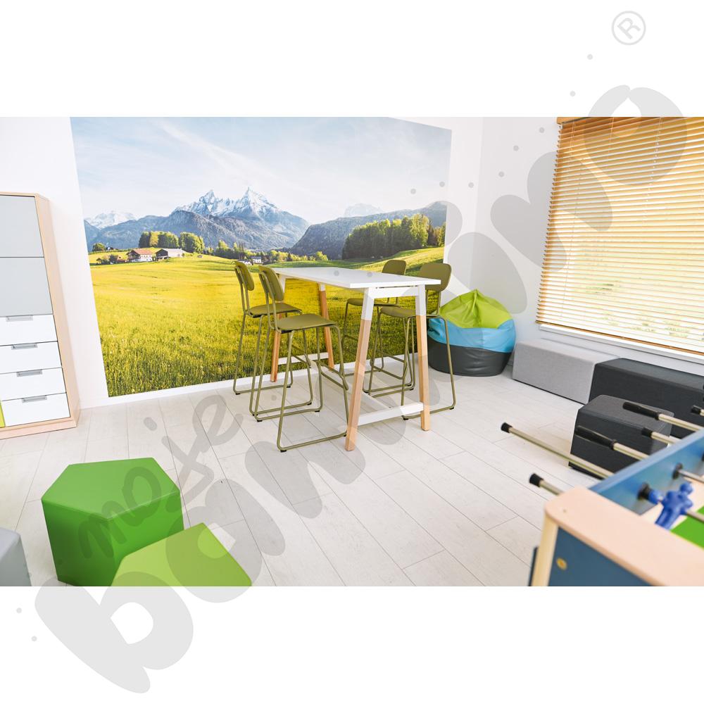 Stół wysoki OgiW biały z 4 hokerami wysokimi New School oliwkowymi