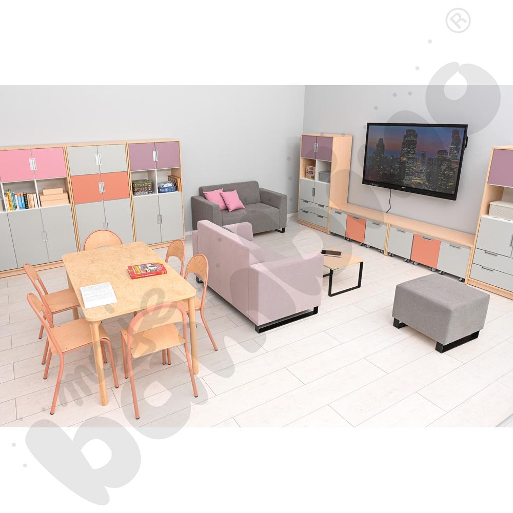 Cichy stół Marcus 140 x 80 beżowy z 6 krzesłami P łososiowymi, rozm. 5