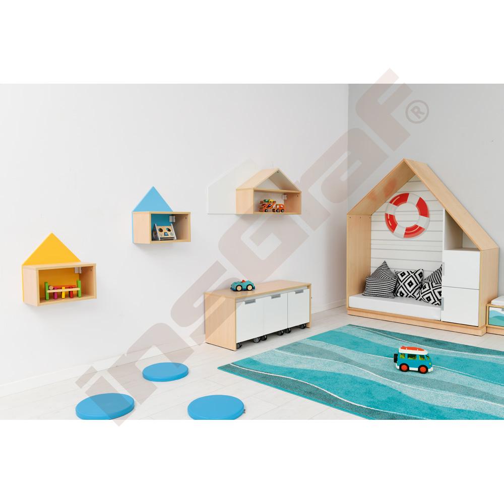 Závěsná skříňka Rika - domeček Quadro blankytný, korpus javor