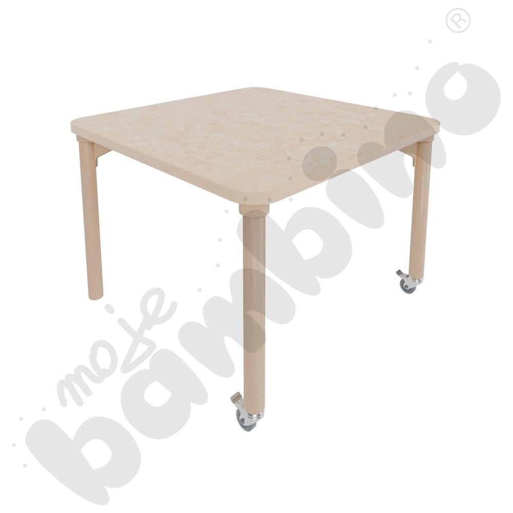 Stół Marcus 80 x 80 cm, rozm. 3, nogi drewniane brzozowe z 2 kółkami, blat cichy beżowy, obrzeże ABS
