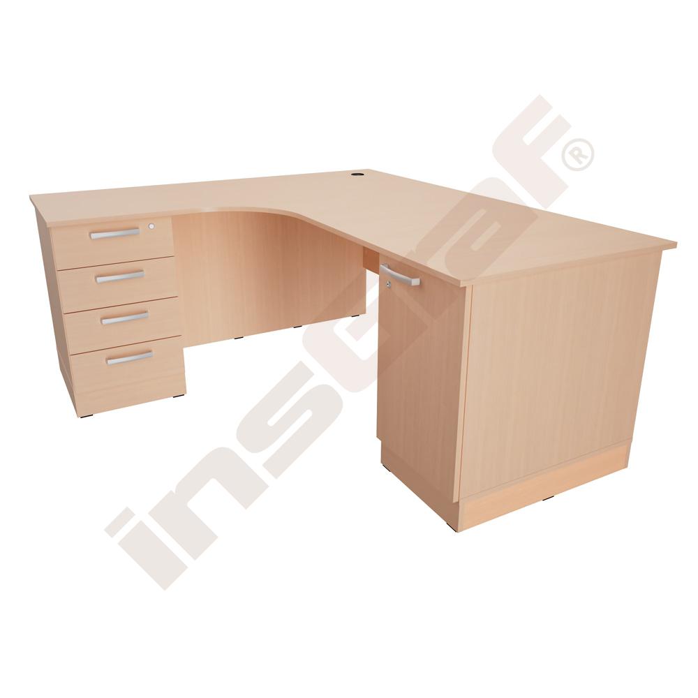 Rohový písací stôl Grande so skrinkou a zásuvkami, ľavý, javor