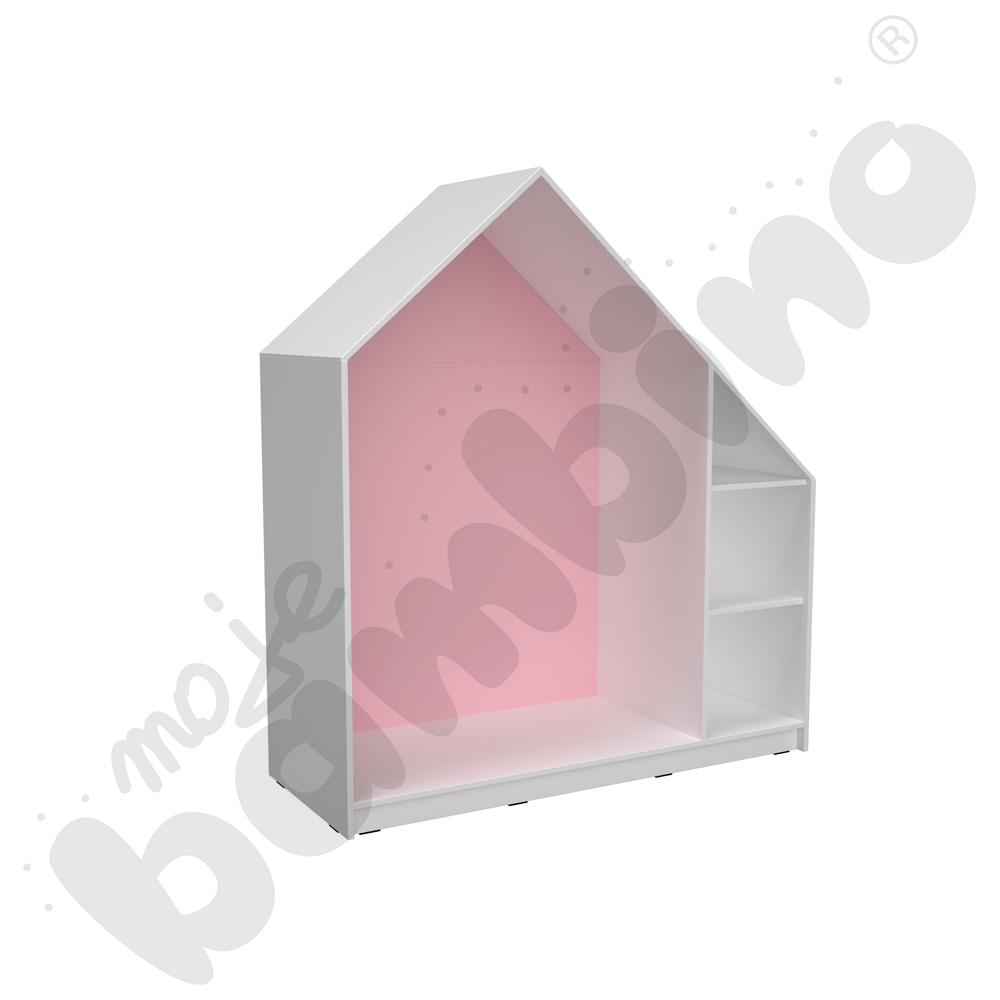 Quadro - szafka-domek z 2 półkami - różowy pastel, skrzynia biała