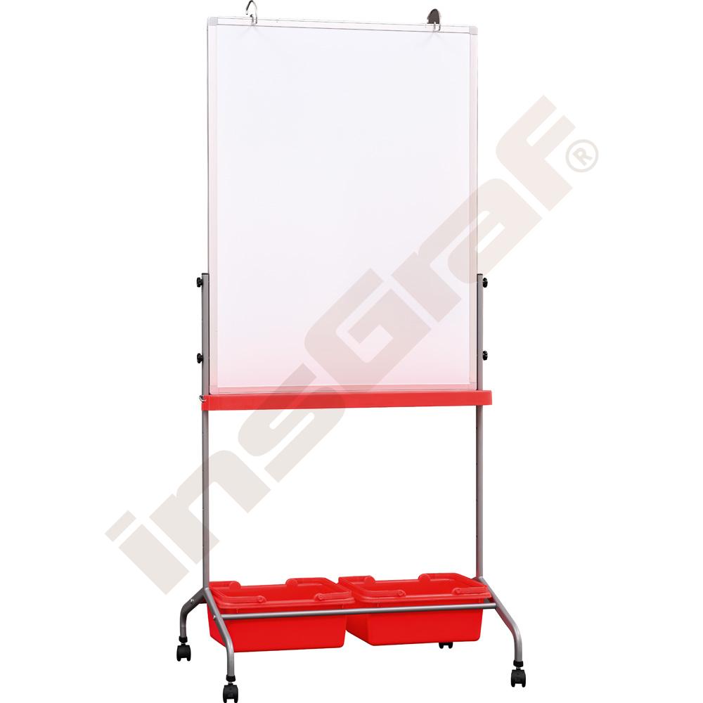 Bílá magnetická mobilní tabule 75 x 100 cm - červené zásobníky 