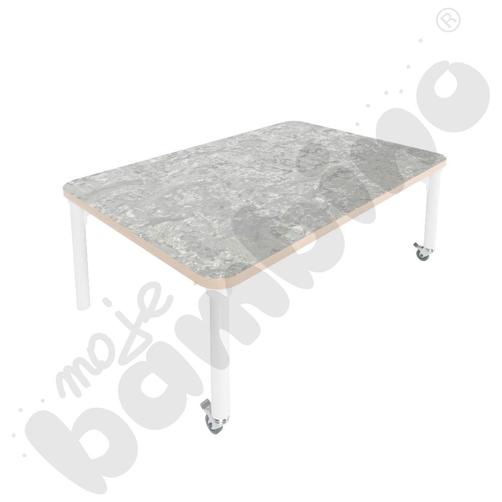 Stół Marcus 120 x 80 cm, rozm. 1, nogi drewniane białe z 2 kółkami, blat cichy jasnoszary, obrzeże ABS