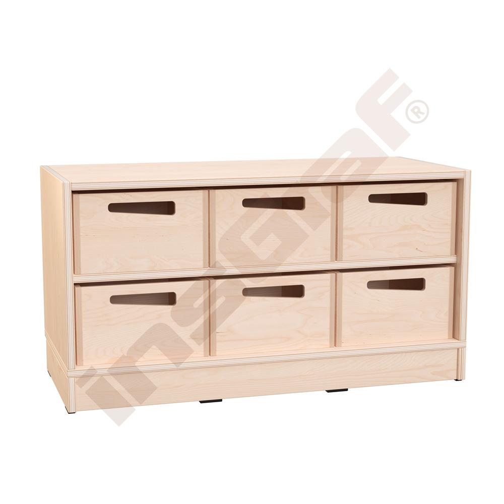 
Echtholz Regal S, 6 Holzkästen H16, auf Sockel
