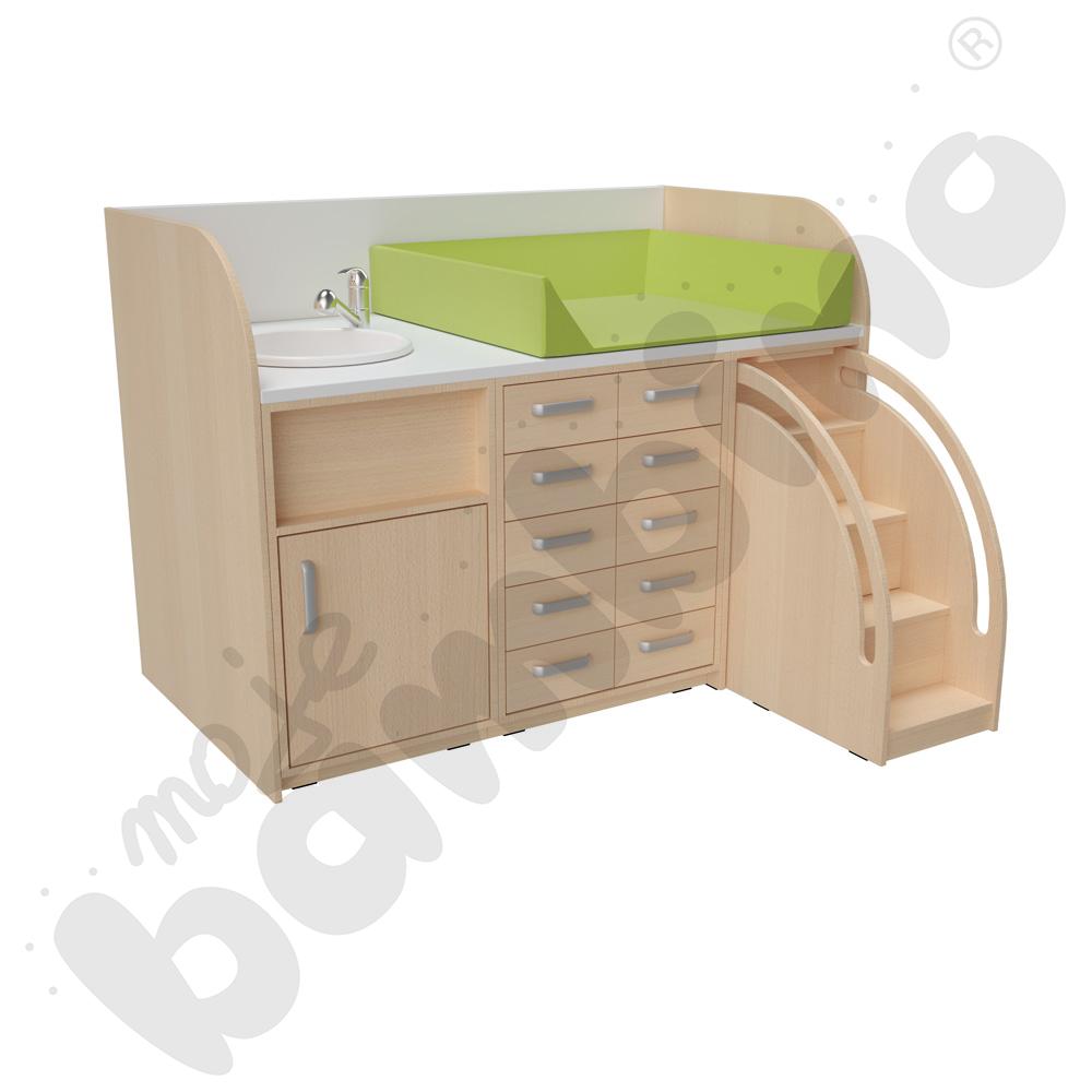 Zestaw przewijaków 5, gł. 90 cm, z umywalką, schody po prawo - zielony materac