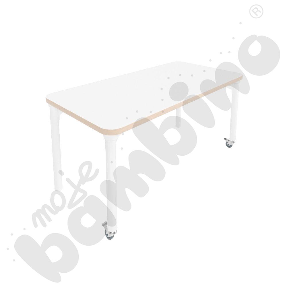 Stół Marcus 120 x 60 cm, rozm. 3, nogi drewniane białe z 2 kółkami, blat biały, obrzeże ABS