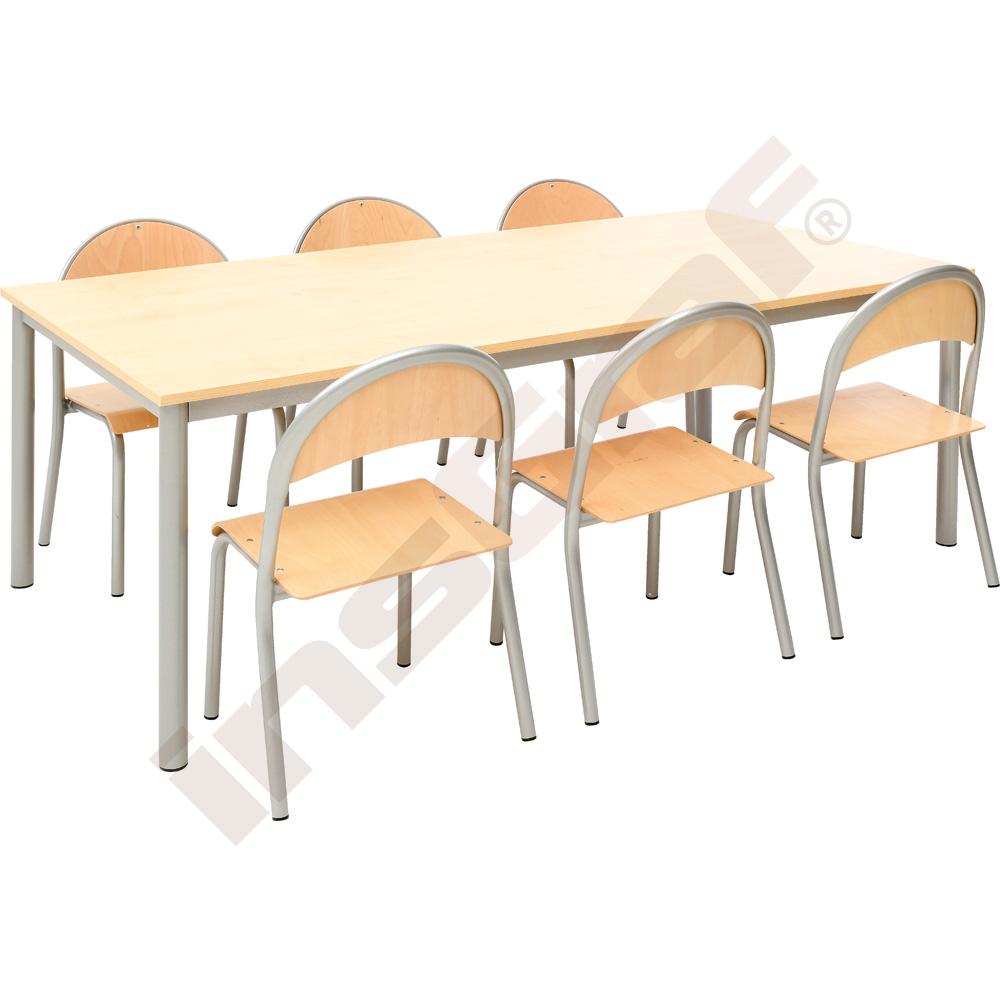 Stůl Mila 160 x 80 javor 375 se 6 židlemi P stříbrnými, vel. 3