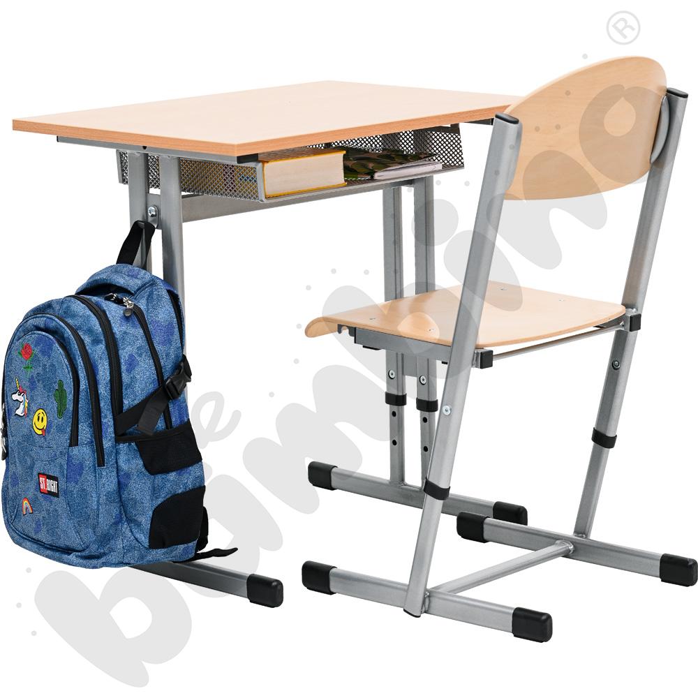 Stół IN-R 1-os. buk z koszykiem i krzesłem T, rozm. 3-4, aluminium