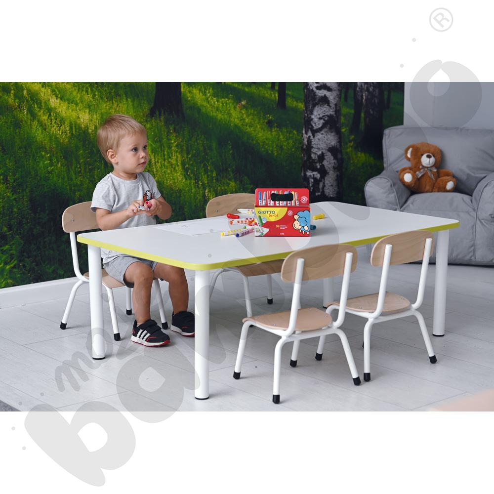 Blat Quadro biały prostokątny, limonkowe obrzeże