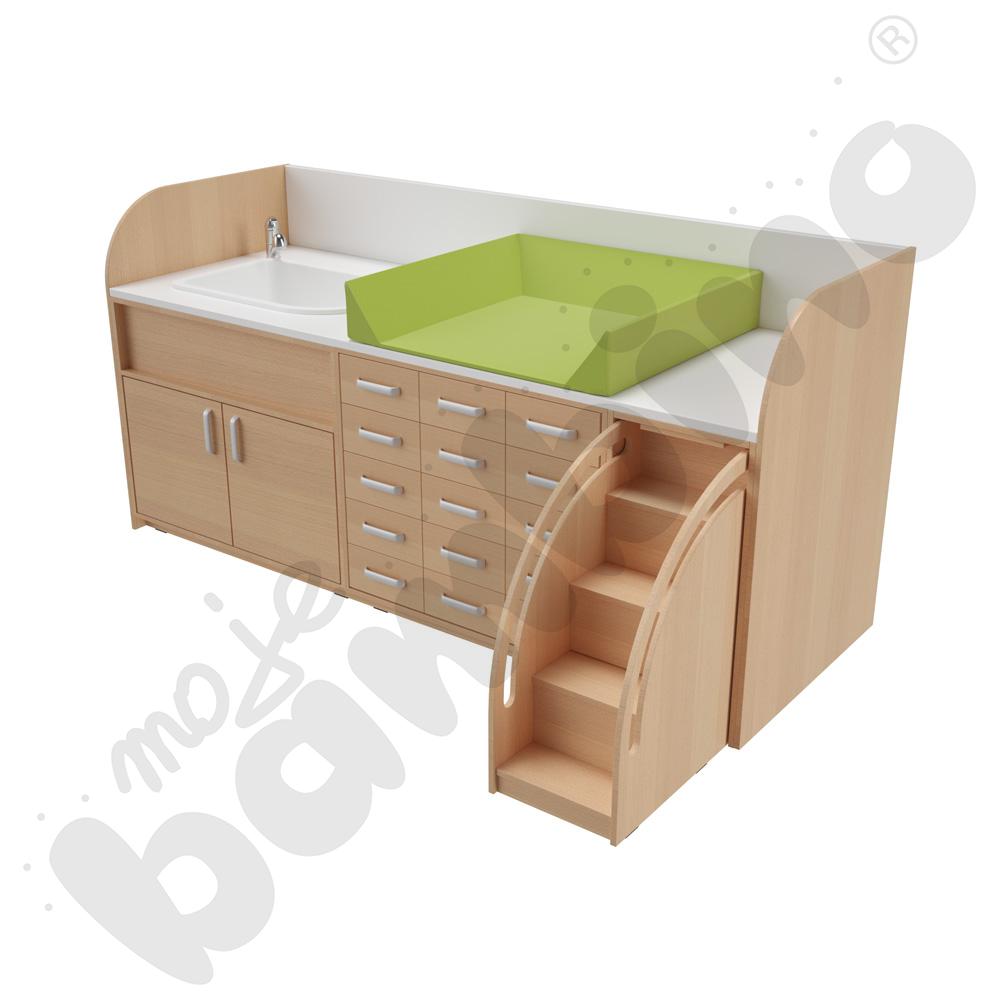 Zestaw przewijaków 4, gł. 90 cm, z wanienką, schody po prawo - zielony materac