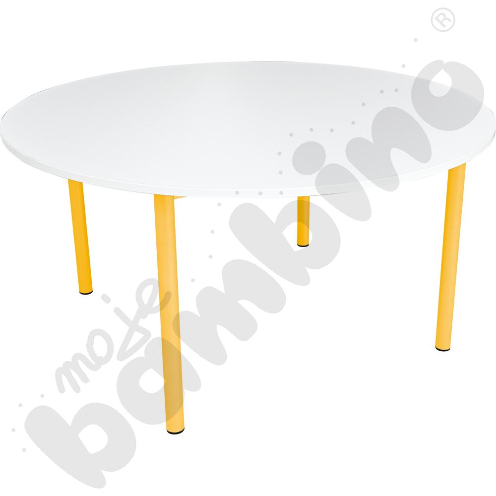 Stół Mila okrągły 120 cm, rozm. 3, blat biały, stelaż musztardowy