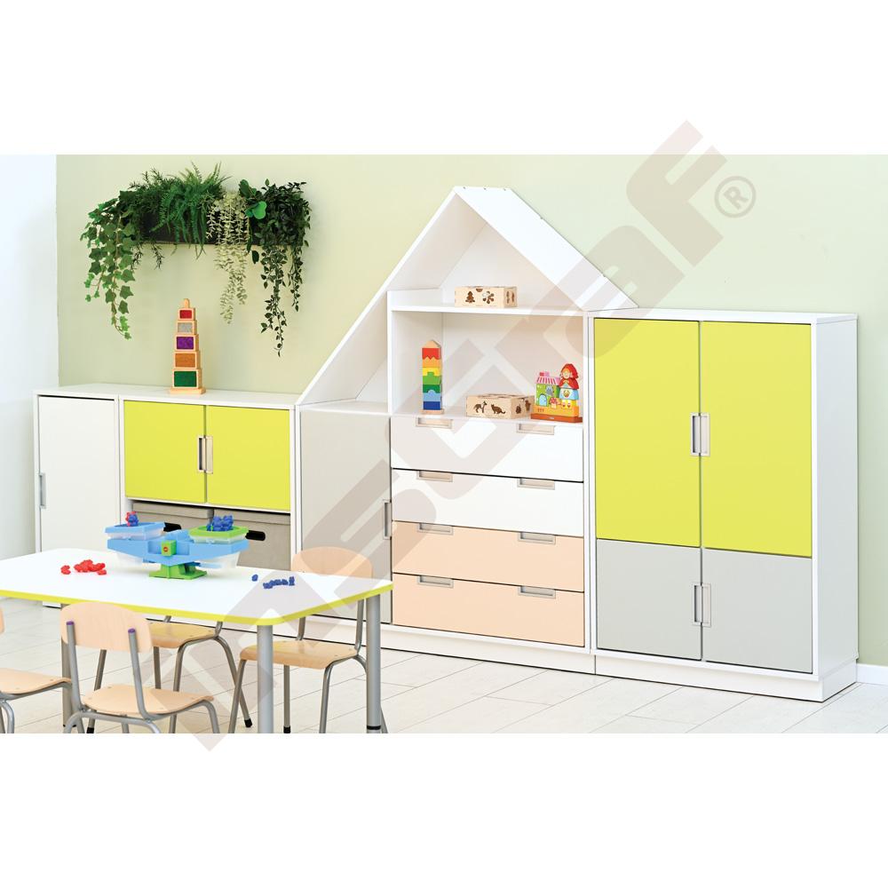 Quadro - skříňka-domeček se 3 policemi, k doplnění 4 širokými zásuvkami, korpus bílý