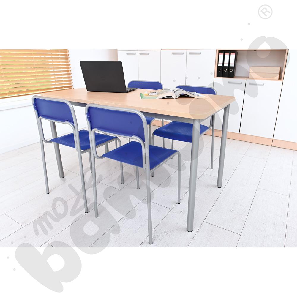 Stół Mila 140 x 70 brzoza z 4 krzesłami Next alu niebieskimi, rozm. 6