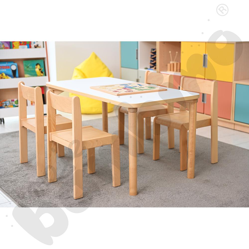 Stół Marcus prostokątny 60 x 120 rozm. 3, stelaż drewniany brzozowy, stopka drewniana, blat biały, narożniki zaokrąglone