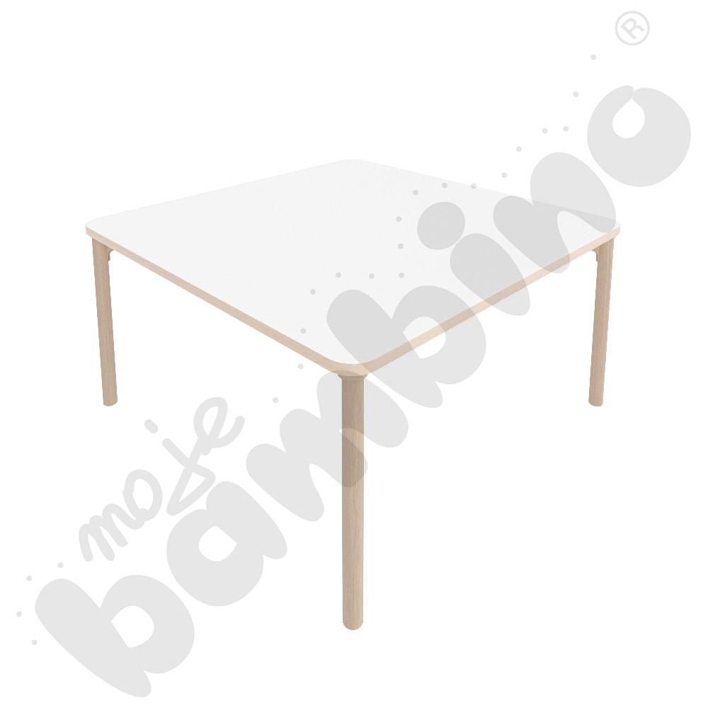 Stół Marcus kwadratowy 120 x 120 rozm. 4, stelaż drewniany brzozowy, stopka drewniana, blat HPL biały, narożniki zaokrąglone