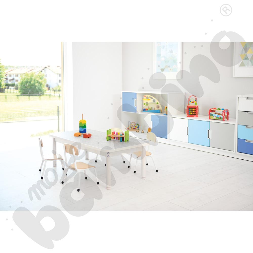 Cichy stół Plus 140 x 80 szary z 4 krzesłami Bambino białymi, rozm. 1