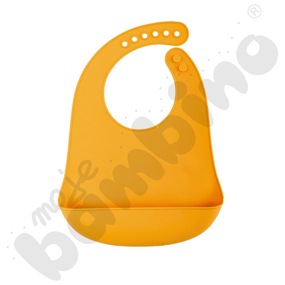 Śliniak silikonowy z kieszonką - musztardowy