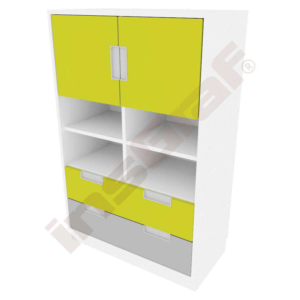 
Kombischrank L mit 2 breiten Schubladen und Türen, weiß - limone/grau (Quadro 56W-180°)
