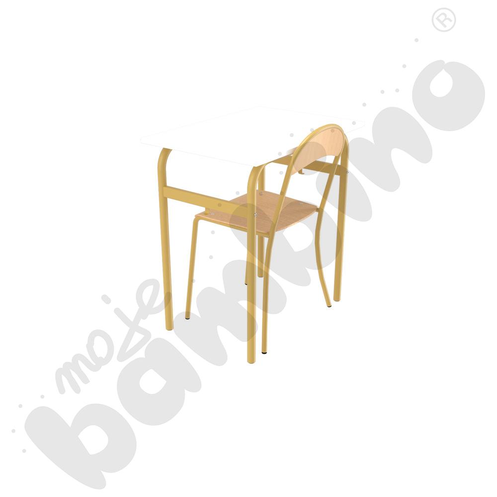 Stół Daniel 1-os. biały z krzesłem P, rozm. 6, musztardowy