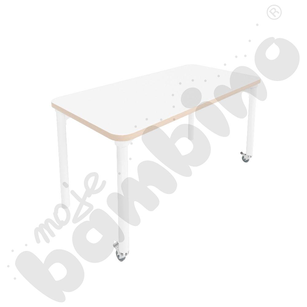 Stół Marcus 120 x 60 cm, rozm. 4, nogi drewniane białe z 2 kółkami, blat HPL biały, obrzeże ABS