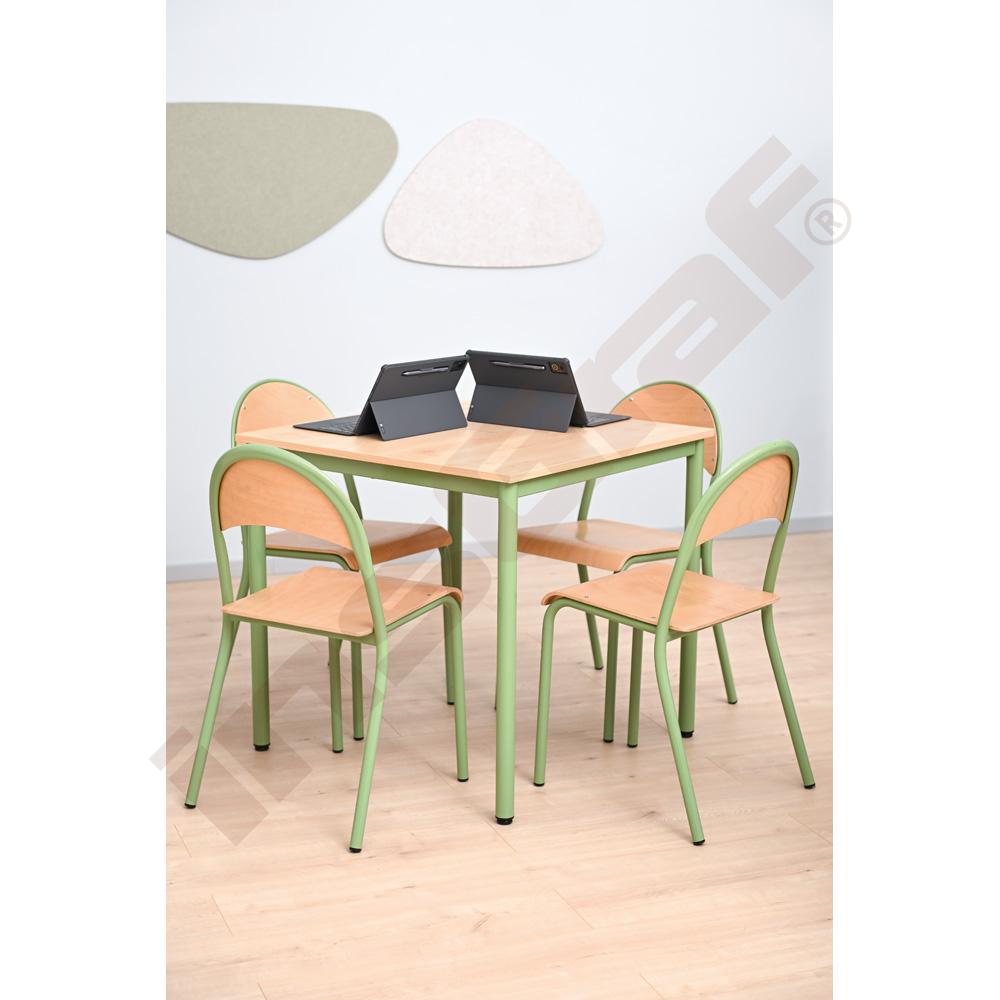 Stôl Mila 80 x 80 javor 375 so 4 stoličkami P, veľ. 6, olivová konštrukcia