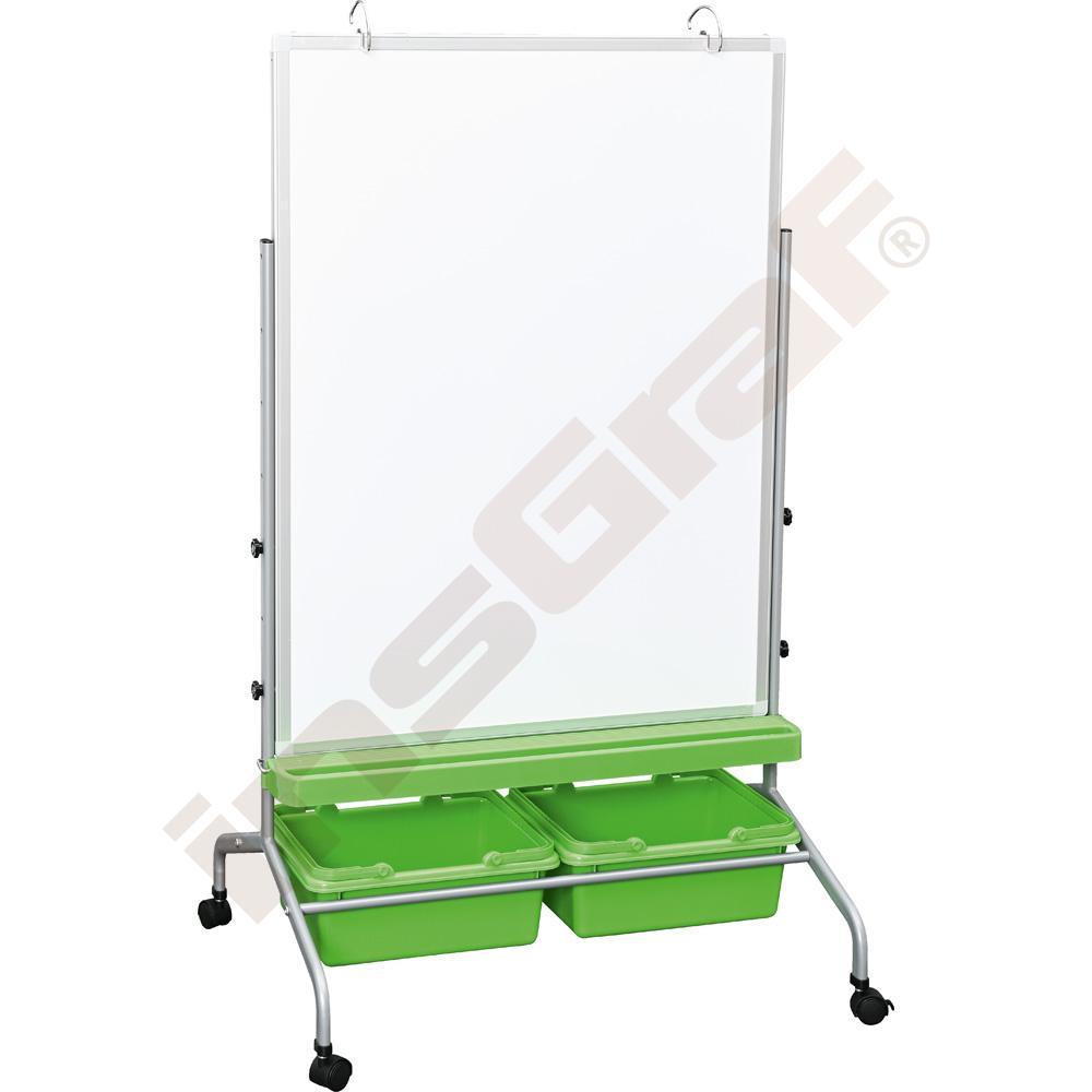 Mobilná, magnetická, nasucho stierateľná tabuľa 75 x 100 cm - zelené úložné boxy