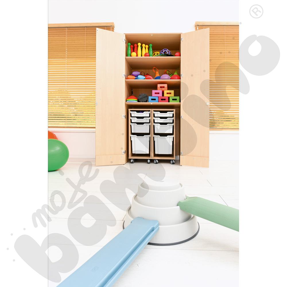 Szafa wysoka Flexi z mobilnymi organizerami i pojemnikami - jasnoszarymi