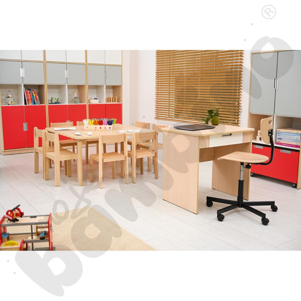 Quadro - biurko z szeroką szufladą - białe, skrzynia klon jasny