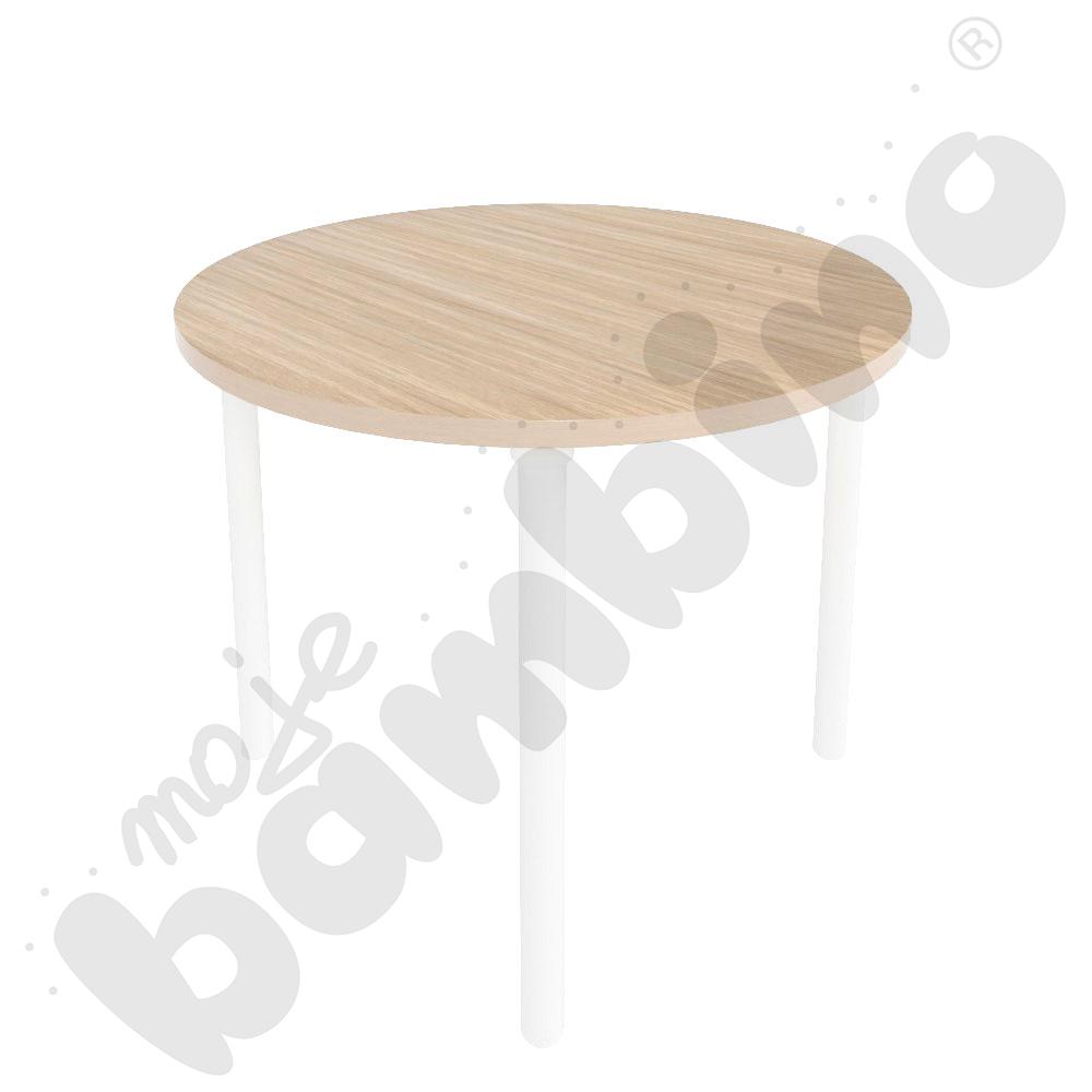 Stół Marcus okrągły 90 x 90 rozm. 5, stelaż drewniany biały, stopka drewniana, blat klon 375, narożniki zaokrąglone