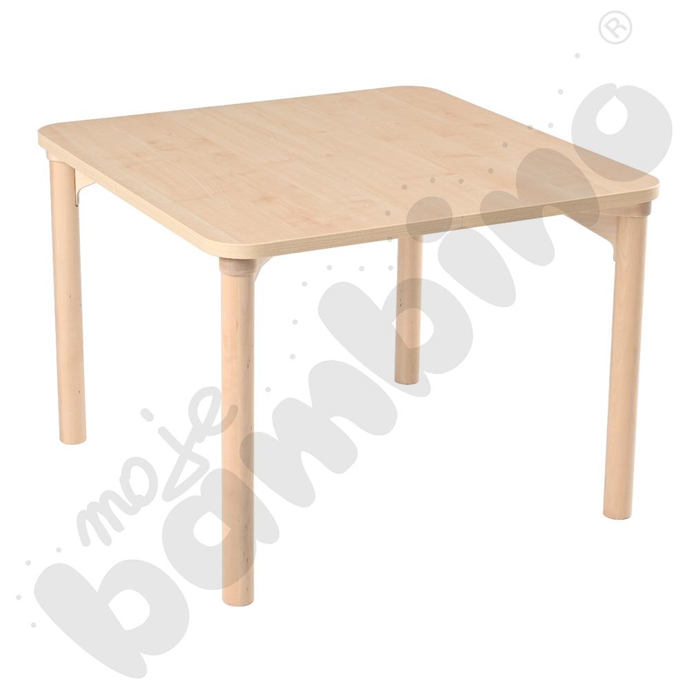 Stół Marcus kwadratowy 80 x80 rozm. 3, stelaż drewniany brzozowy, stopka drewniana, blat HPL klon, narożniki zaokrąglone